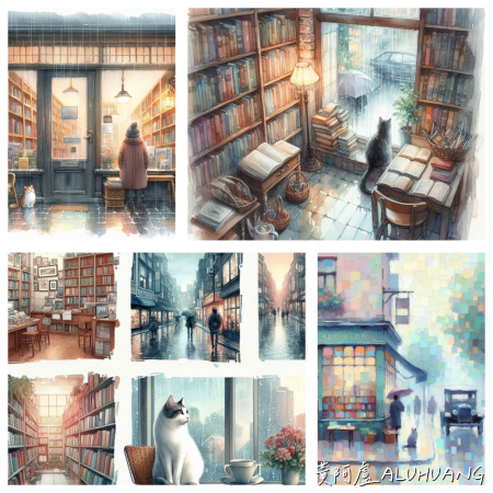 雨天、書店、貓